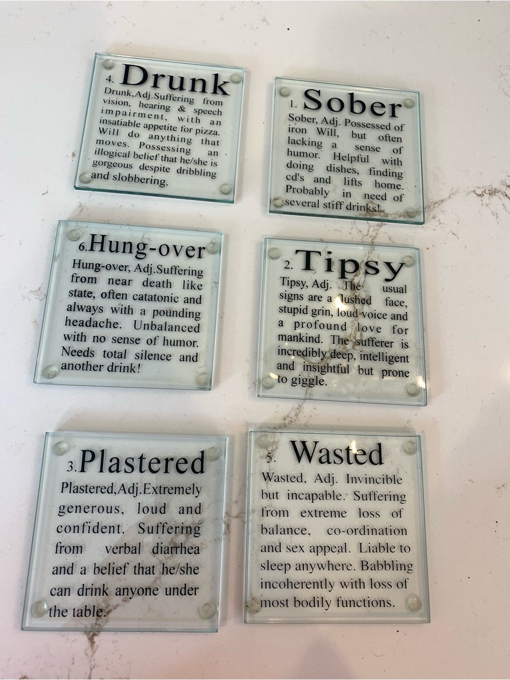 Glass Coasters “How Drunk”?  Set of (6) NEW
